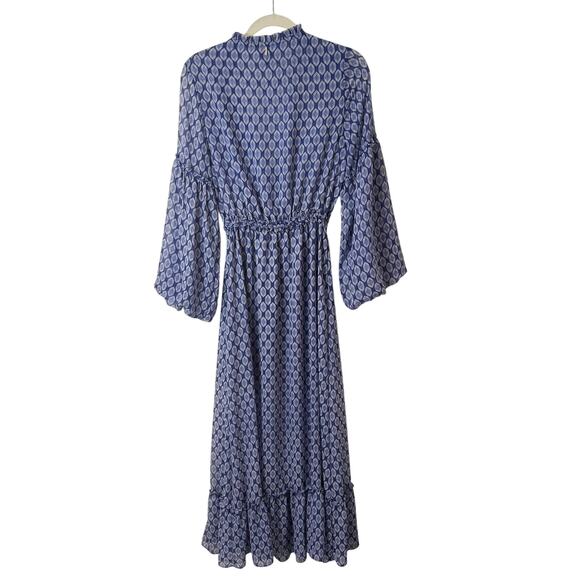 Misa Los Angeles Women's Amata Dress Maxi Blue Pattern Small Sheer A Line - Picture 3 of 10